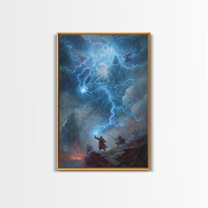 Electric Lightning Storm Giant Canvas Print, Dark Fantasy Wall Art, Epic Battle Painting, Mythological Art, Gothic Castle Decor
