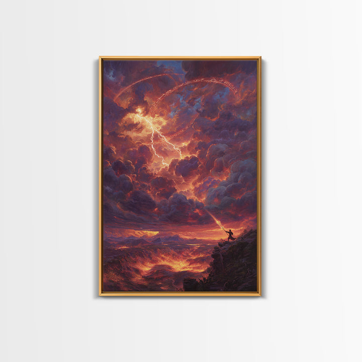 Firelit Lightning Dragon Storm Canvas Print, Fantasy Wall Art, Epic Landscape Art, Wizard Decor, Dramatic Home Decor Gift