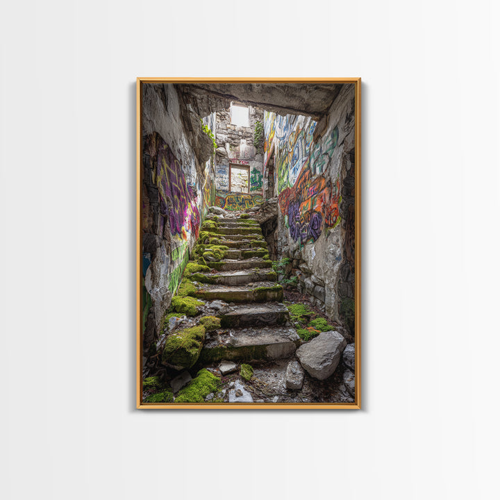 Urban Subway Station With Graffiti Wolf Mural Photography Wall Art Print For Contemporary Home Decor And Street Art Lovers