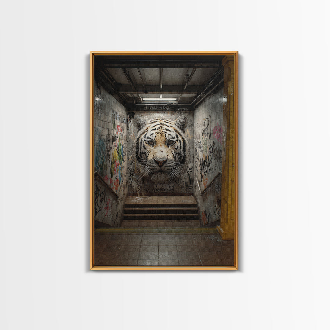 Urban Tiger Street Art Graffiti Mural Bold Wildlife Wall Art - Contemporary Canvas Print For Modern Home Decor