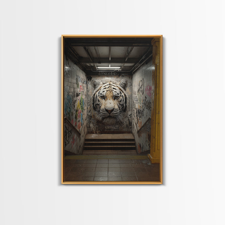 Urban Tiger Street Art Graffiti Mural Bold Wildlife Wall Art - Contemporary Canvas Print For Modern Home Decor