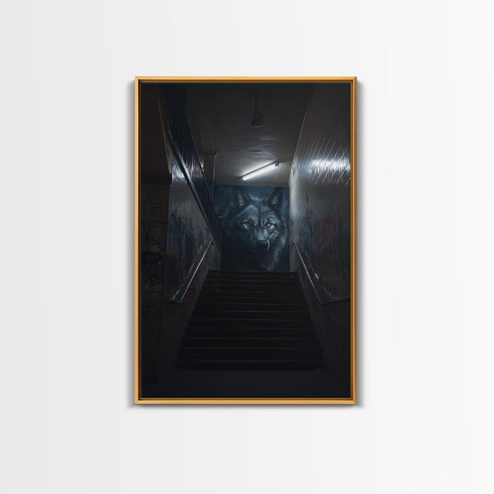 Urban Graffiti Alleyway With Detailed Wolf Mural Street Art Canvas Print Wall Art For Modern Living Room And Office Wall Decor