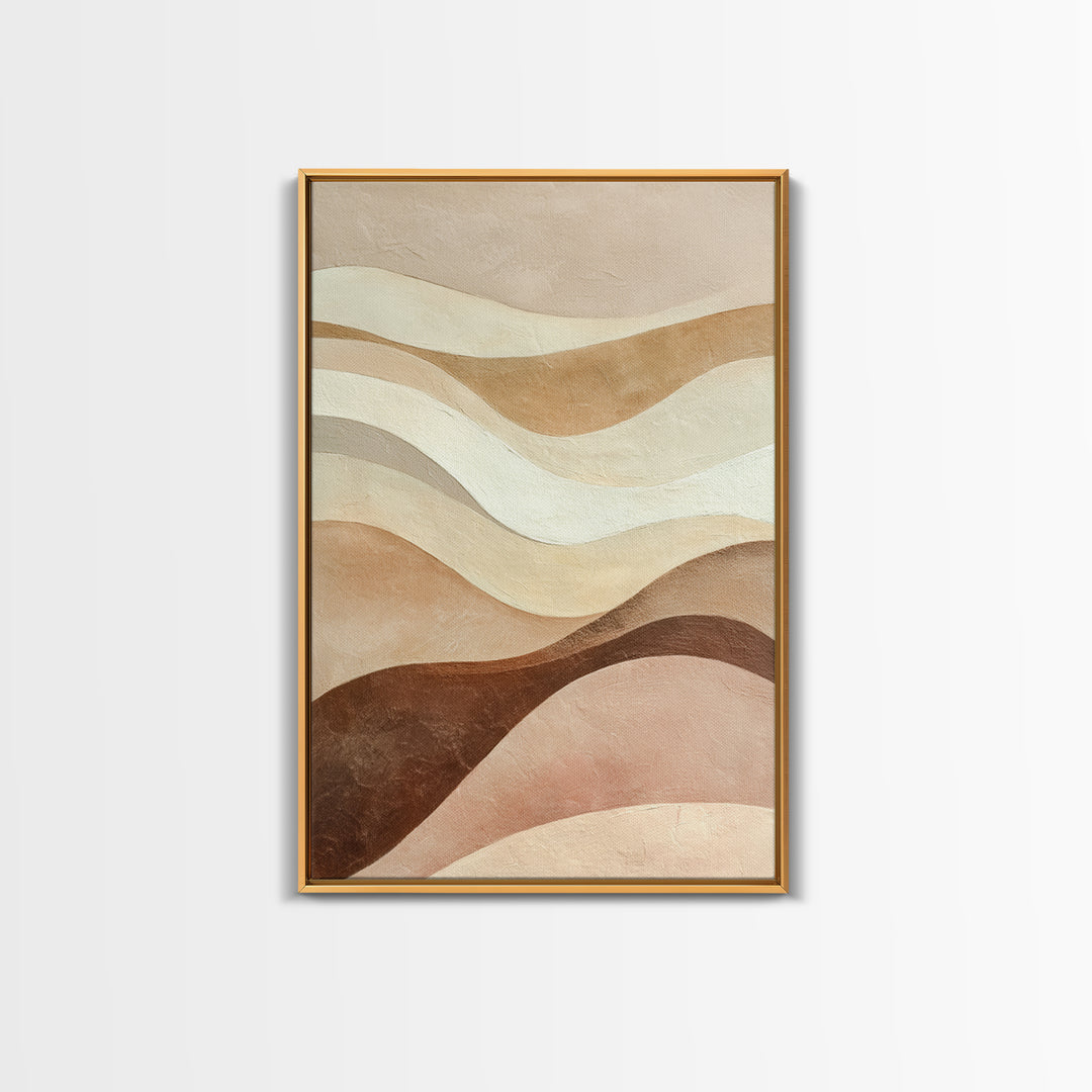 Neutral Wavy Abstract Landscape Wall Art, Earth Tone Canvas Print, Beige Boho Modern Living Room Bedroom Decor, Large Wall Decor