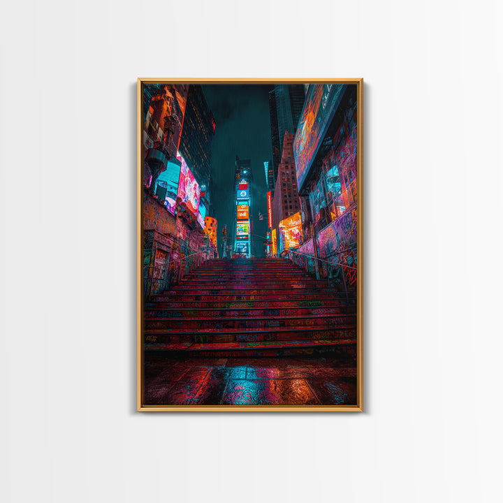 Moody Urban Graffiti Subway With Neon Lights And Rain Wall Art Canvas Print For Modern Street Decor