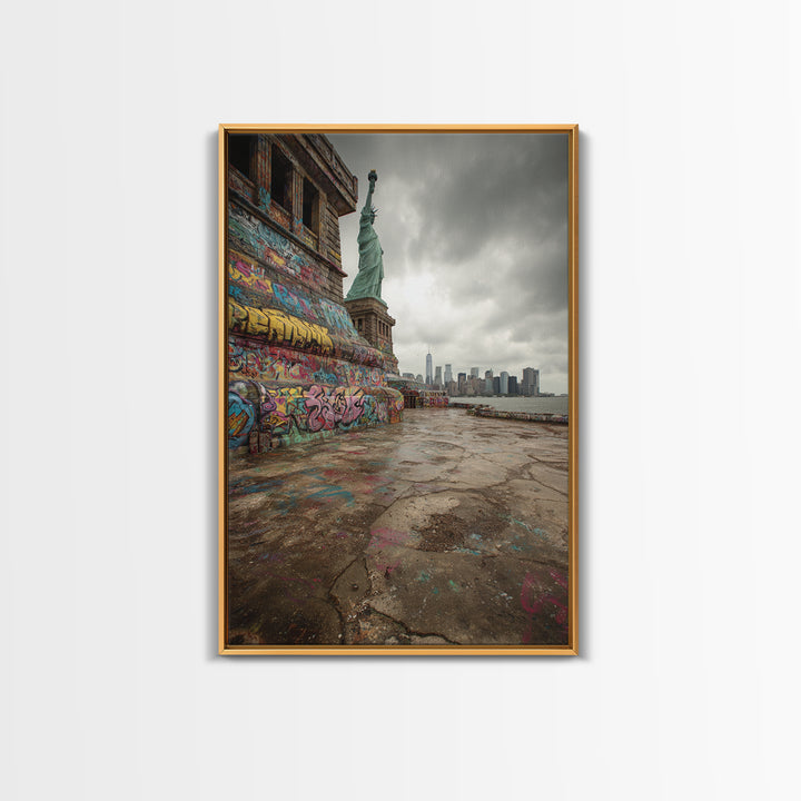 Graffiti Statue Of Liberty Urban Street Art With City Skyline Canvas Print For Living Room And Home Decor