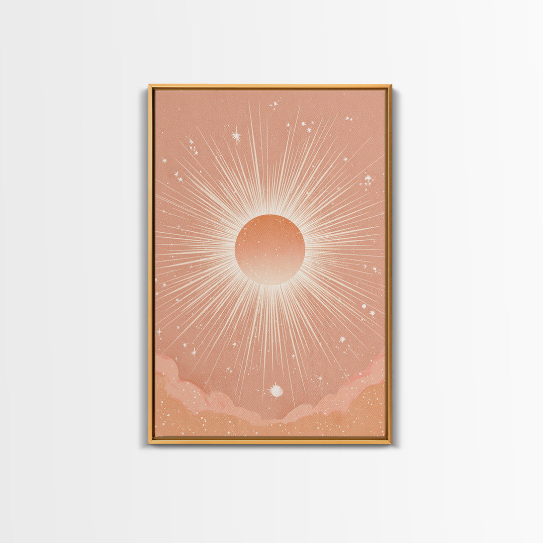 Radiant Peach Sunburst Celestial Wall Art, Boho Sun And Moon Art Print, Warm Neutral Bedroom Decor, Gift For Her, Modern Home Decor