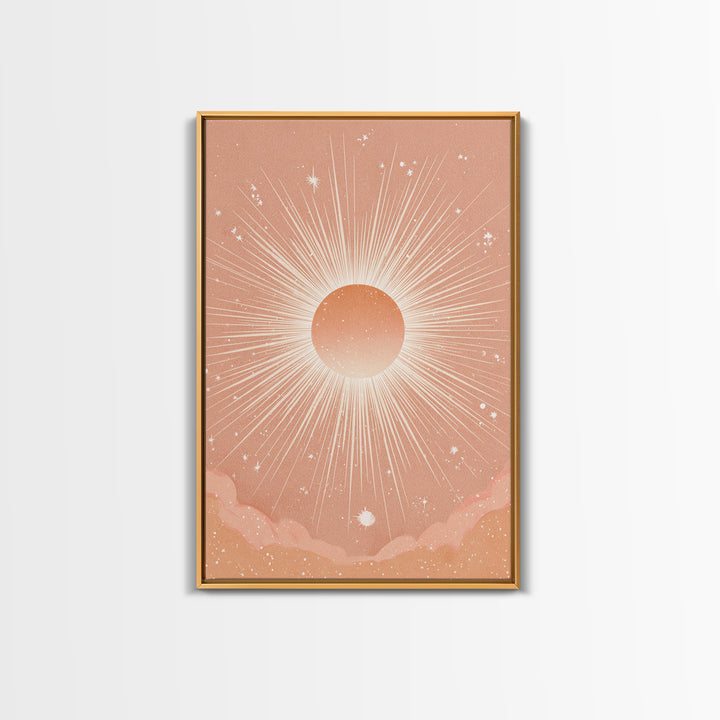 Radiant Peach Sunburst Celestial Wall Art, Boho Sun And Moon Art Print, Warm Neutral Bedroom Decor, Gift For Her, Modern Home Decor