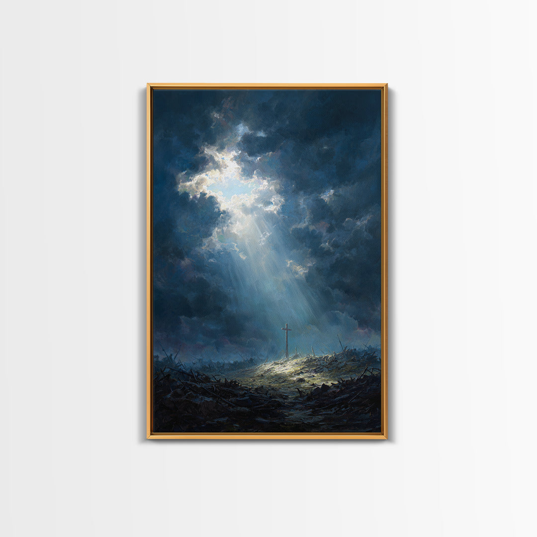 Cave Entrance View Overlooking Serene Mountain Landscape With Sunlight Rays Oil Painting Wall Art For Nature Lover Gift