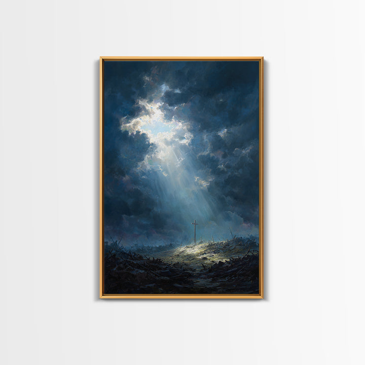 Cave Entrance View Overlooking Serene Mountain Landscape With Sunlight Rays Oil Painting Wall Art For Nature Lover Gift