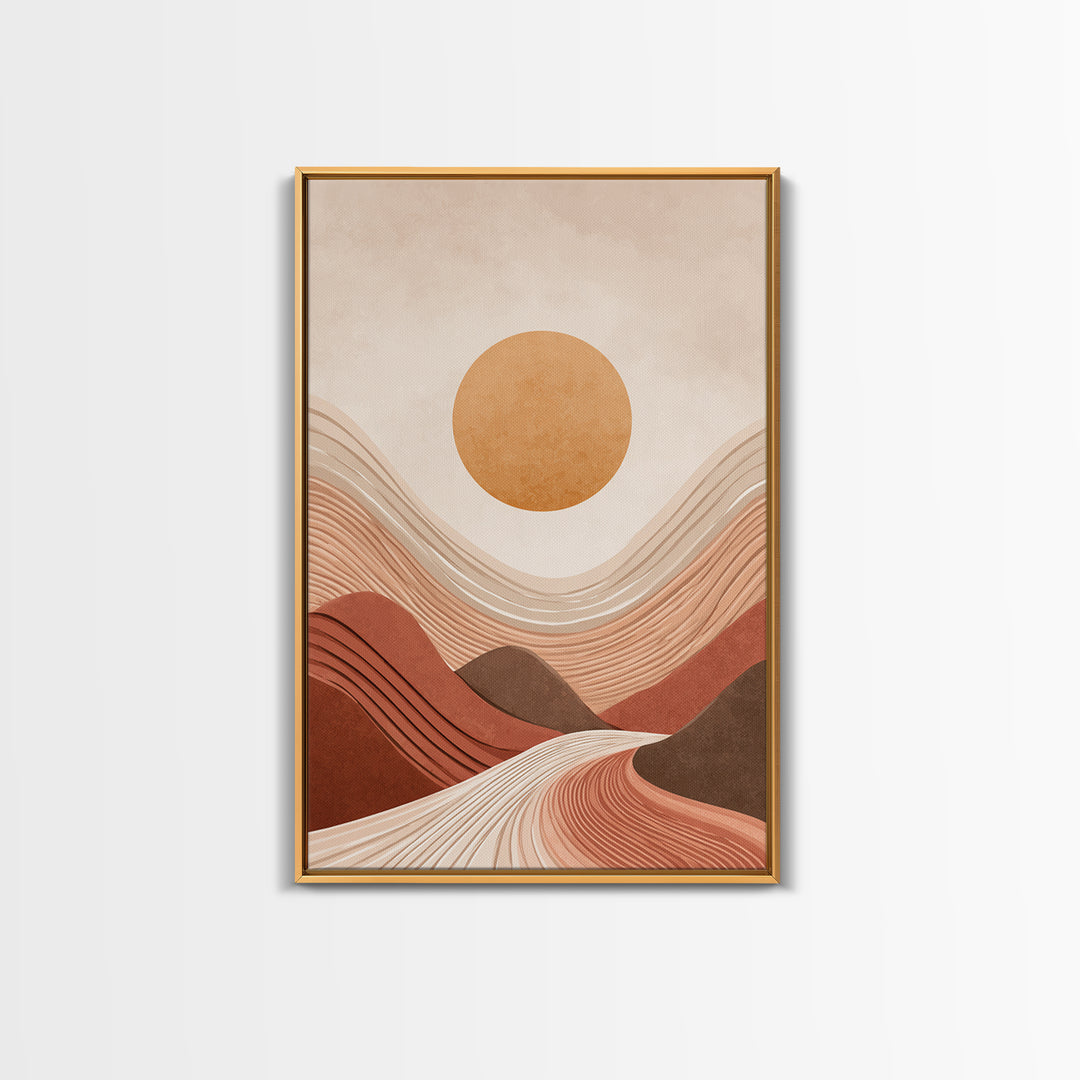 Terracotta Wavy Desert Hills Canvas Print, Abstract Landscape Art, Earth Tone Decor, Modern Wall Art For Living Room, Boho Home Decor