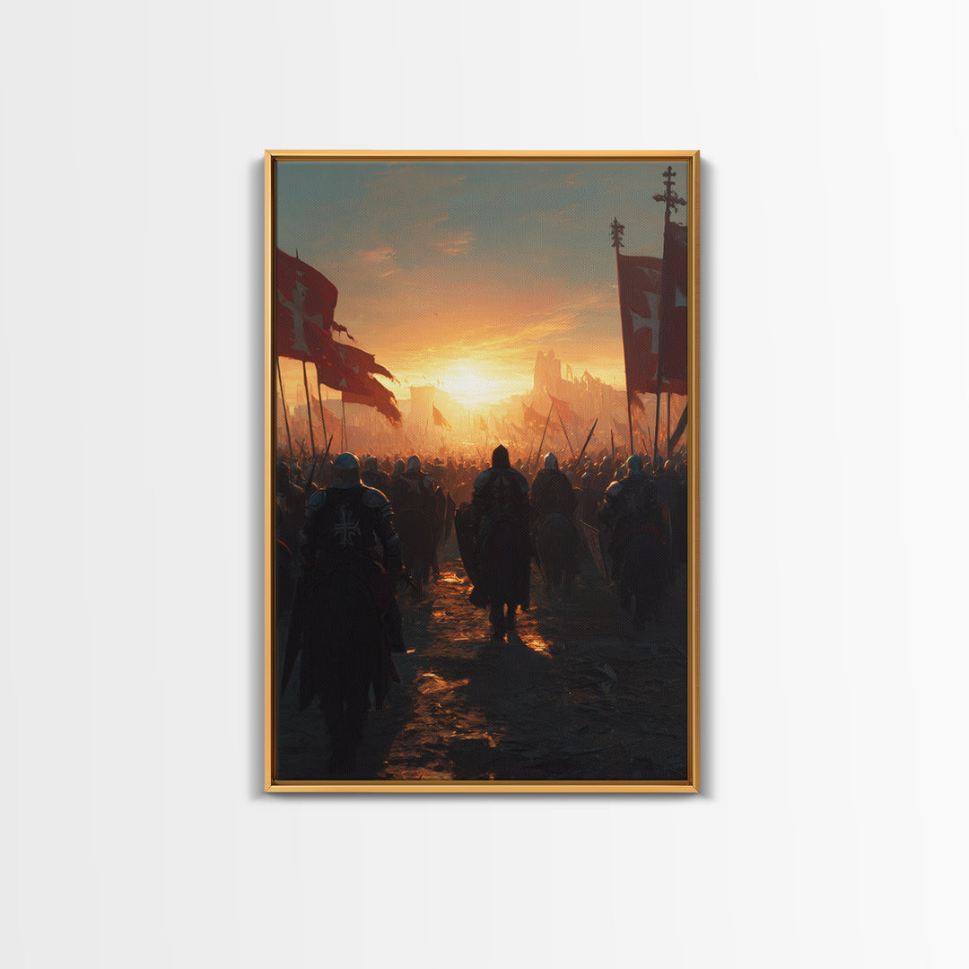 Medieval Knights Battle Scene Dramatic Sunset Wall Art Canvas Print For History Lovers And Home Decor