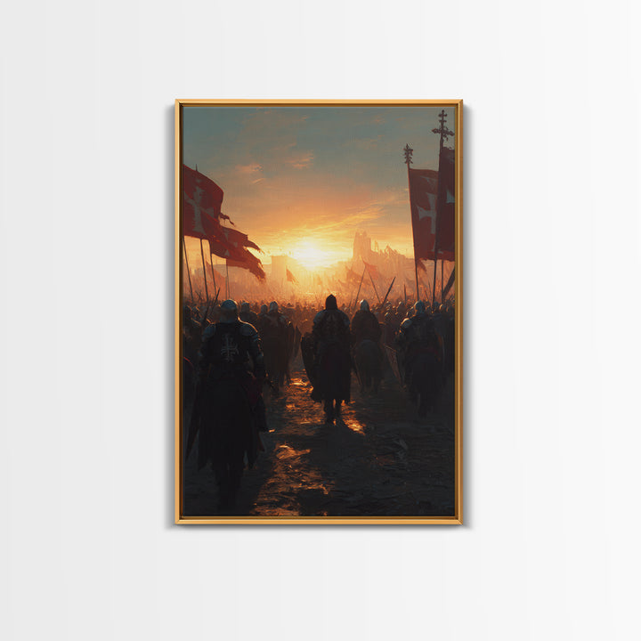 Medieval Knights Battle Scene Dramatic Sunset Wall Art Canvas Print For History Lovers And Home Decor