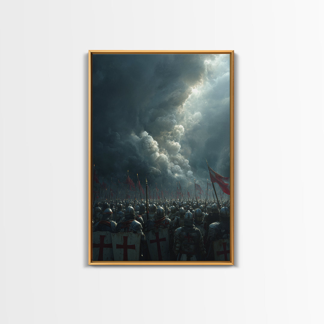 Epic Medieval Knights Battle Scene Dramatic Stormy Sky War Painting Wall Art Canvas Print