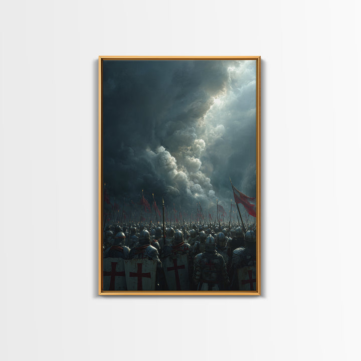 Epic Medieval Knights Battle Scene Dramatic Stormy Sky War Painting Wall Art Canvas Print