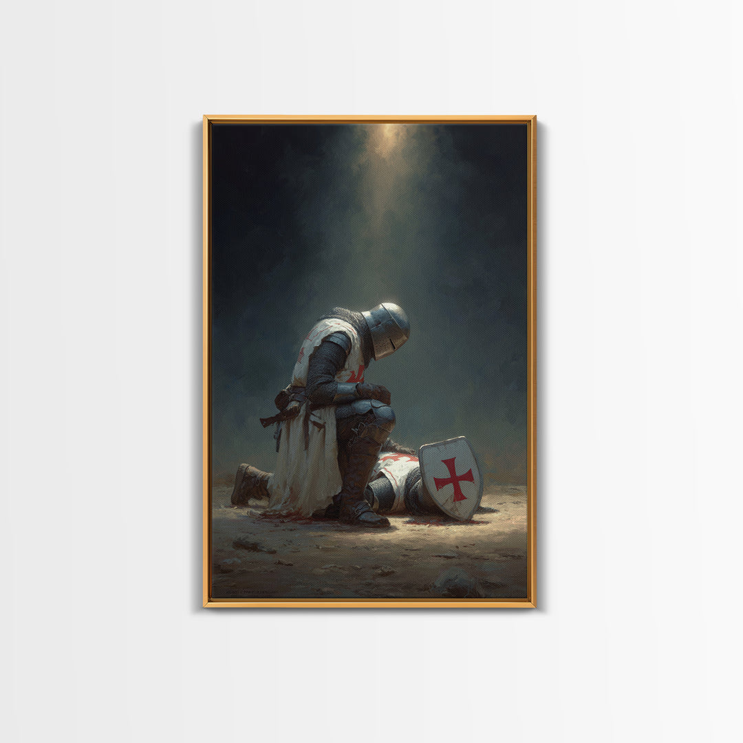 Medieval Knight Mourning Fallen Brother Wall Art Canvas Print Perfect For Office Decor And Gifts