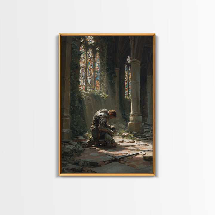 Majestic Gothic Cathedral Interior With Stained Glass And Pillars Wall Art Framed Canvas Print For Home
