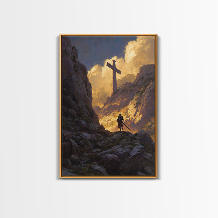Knight In Armor Sword Battle Rain Scene Wall Art Canvas Print Dramatic Medieval Painting For Home Decor