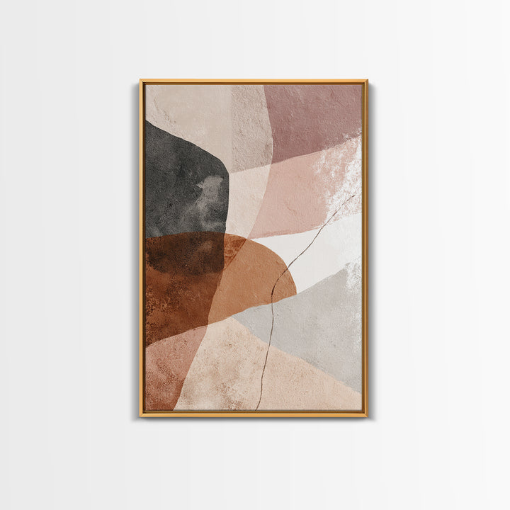Neutral Abstract Shape Framed Canvas Print, Modern Wall Art, Terracotta Beige Black Decor, Contemporary Living Room Art Print