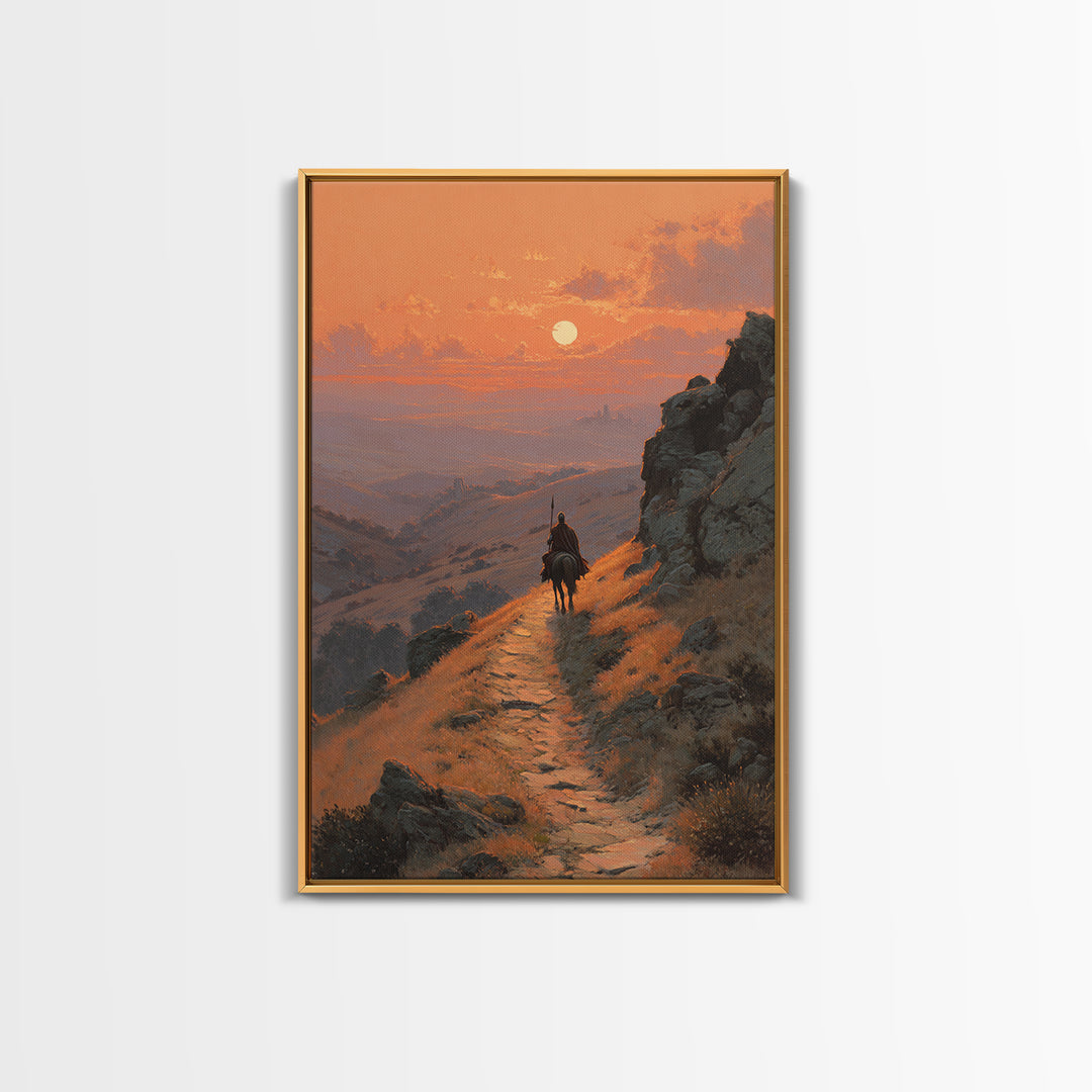 Contemplative Figure In Dark Cave With Light Rays Surreal Painting Modern Wall Art Framed Canvas Print