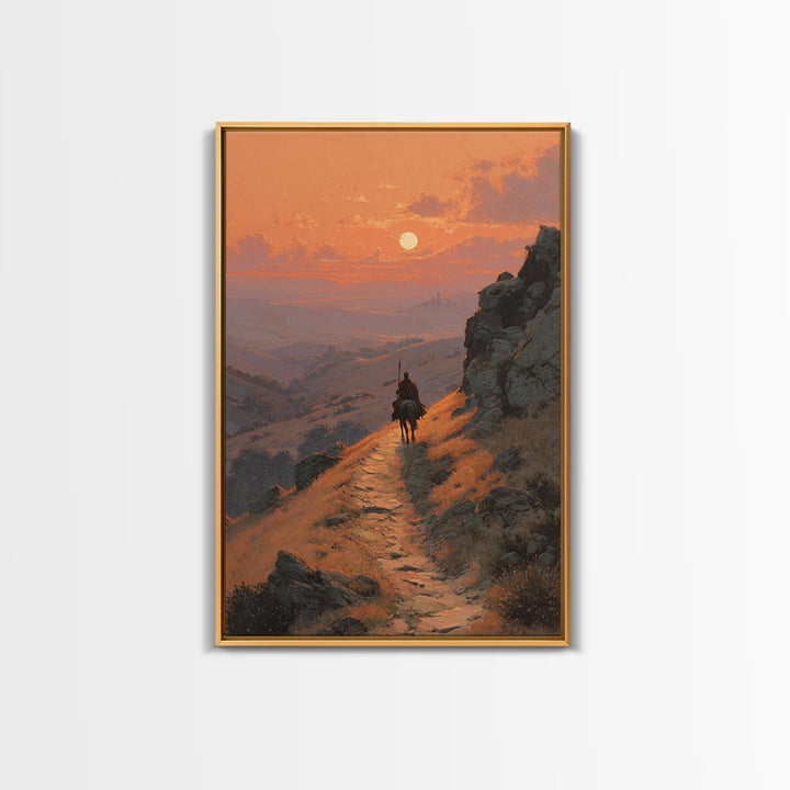 Contemplative Figure In Dark Cave With Light Rays Surreal Painting Modern Wall Art Framed Canvas Print