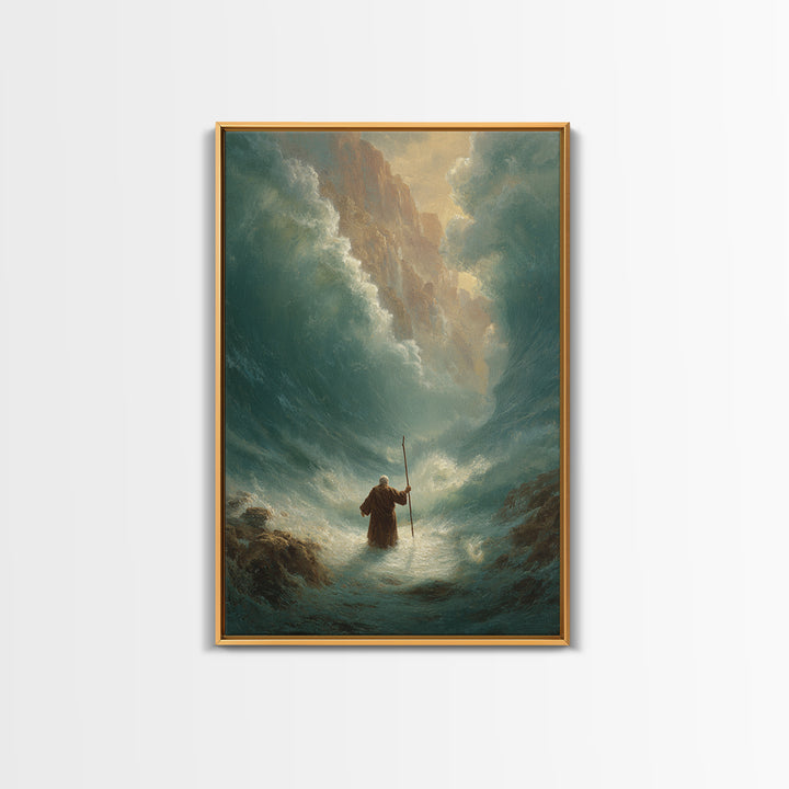 Powerful Moses Parting Sea Biblical Scene Wall Art Canvas Print For Spiritual And Religious Decor