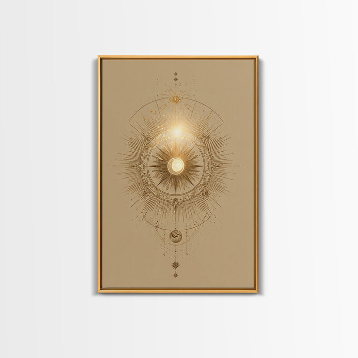 Golden Celestial Sun Mandala Wall Art, Mystical Moon Phase Art Print, Spiritual Home Decor, Boho Meditation Room Decor, Gift For Her