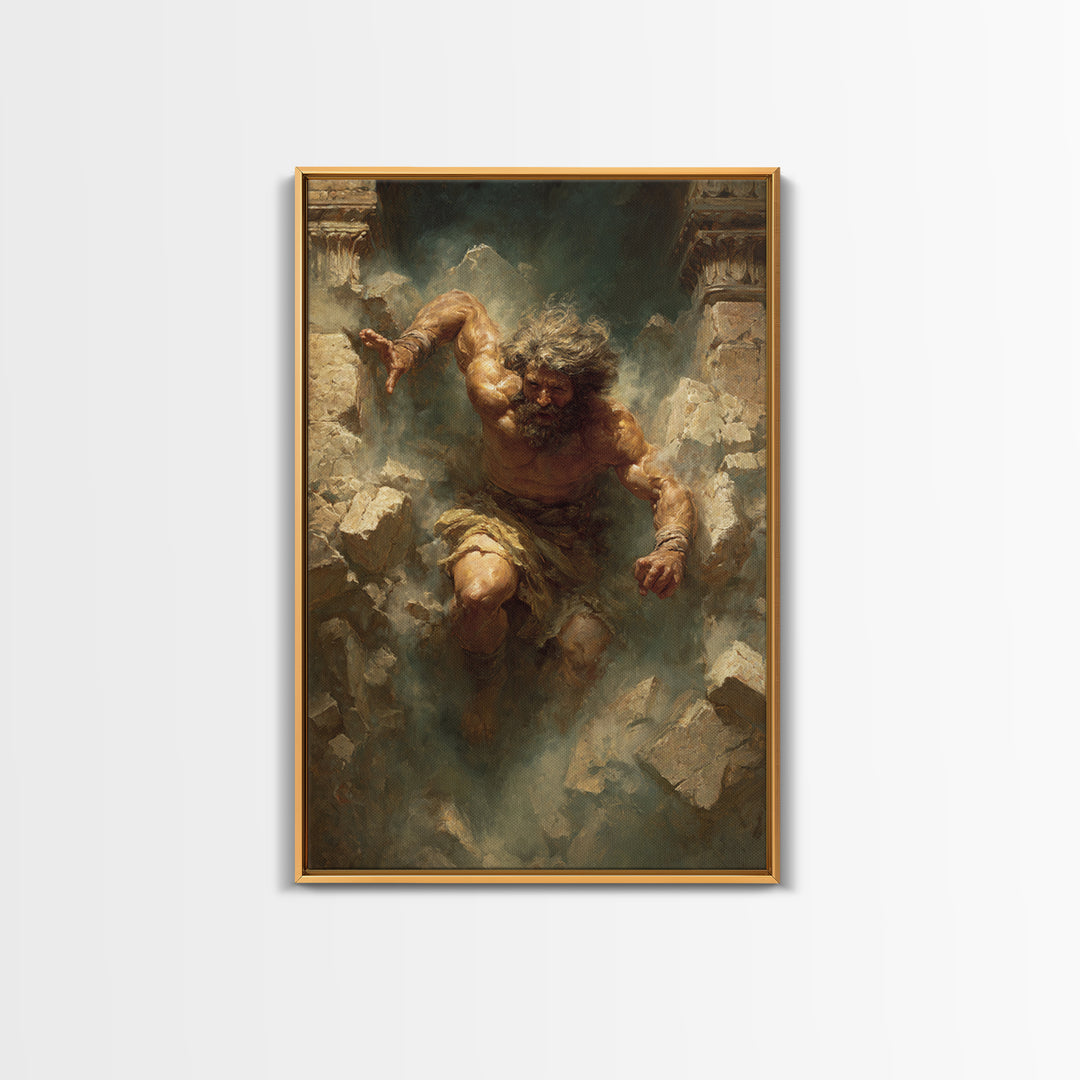 Powerful Muscular Man Breaking Through Stone Dramatic Figurative Art Original Painting Wall Art Canvas Print