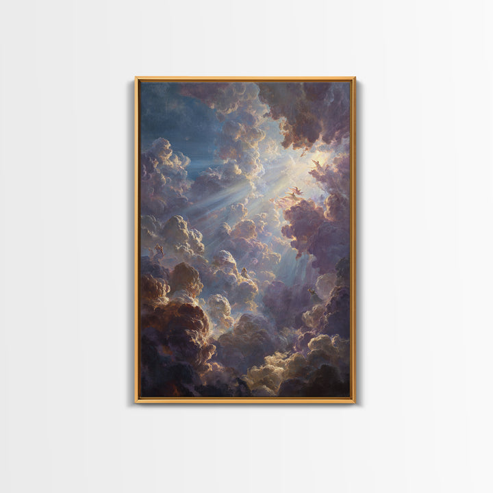 Dramatic Heavenly Clouds With Figures And Light Rays Spiritual Religious Wall Art Oil Painting Large Wall Art Framed Canvas Print