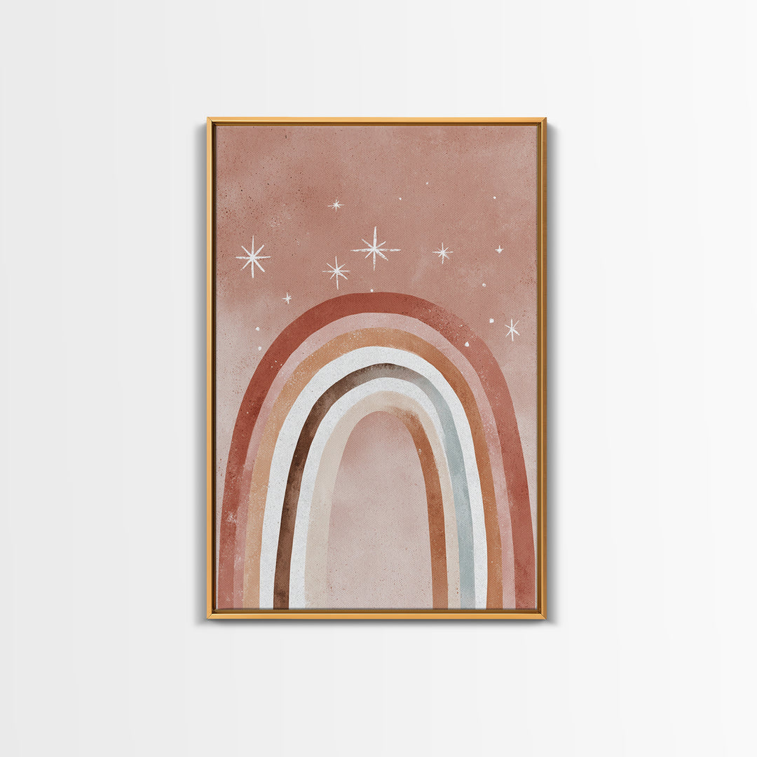Boho Rainbow Arch And Stars Wall Art, Neutral Nursery Decor, Whimsical Kids Room Art Print, Earth Tone Bedroom Wall Decor