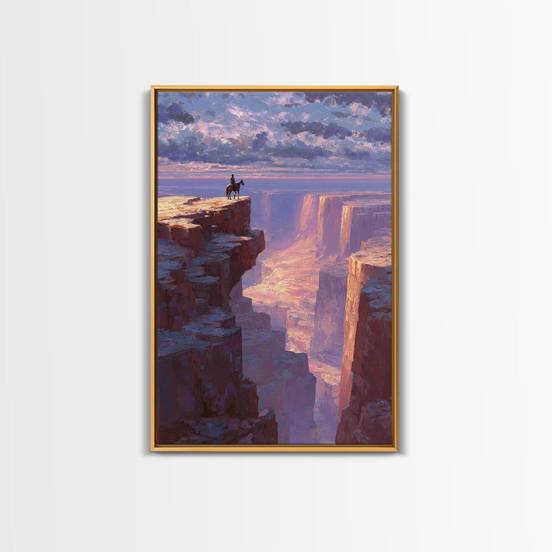 Epic Wild West Cowboy On Cliff Abstract Landscape Wall Art Canvas Print For Rustic Home And Living Room