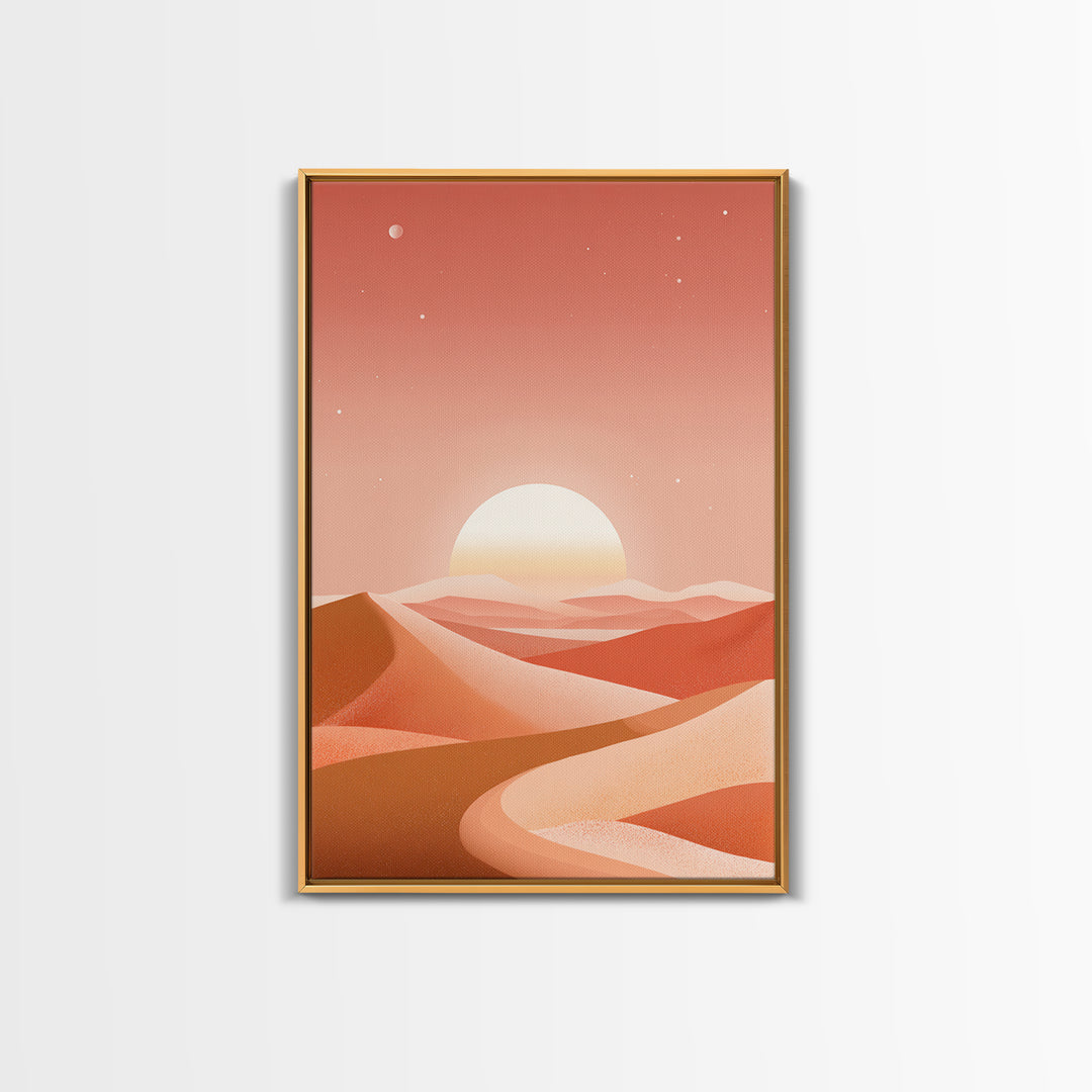 Coral Desert Dunes Sunset Canvas Print, Abstract Landscape Wall Art, Warm Terracotta Decor, Modern Living Room Art, Home Decor