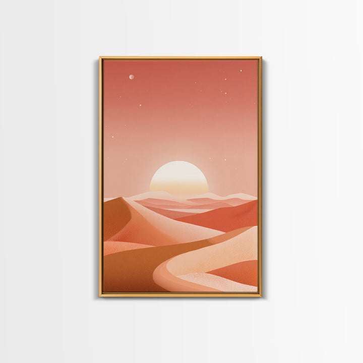 Coral Desert Dunes Sunset Canvas Print, Abstract Landscape Wall Art, Warm Terracotta Decor, Modern Living Room Art, Home Decor