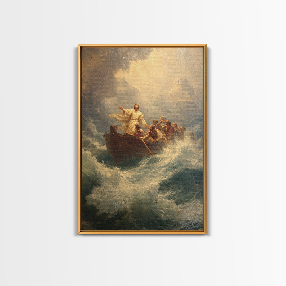 Stormy Sea With Figure And Boat Classic Painting Wall Art Framed Canvas Print For Living Room And Bedroom Decor