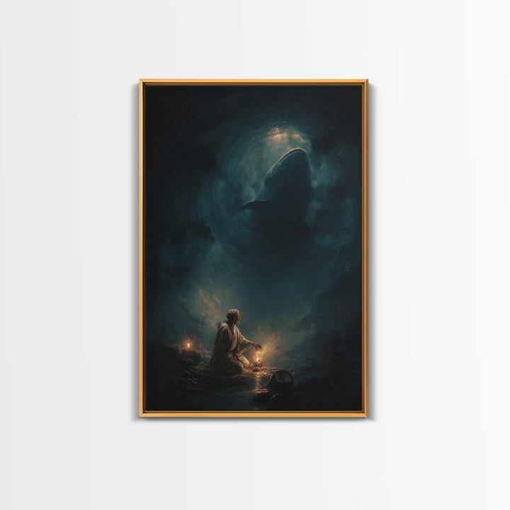Underwater Dark Shark Illustration Mystical Ocean Scene Moody Wall Art - Canvas Print For Nautical Living Room Decor