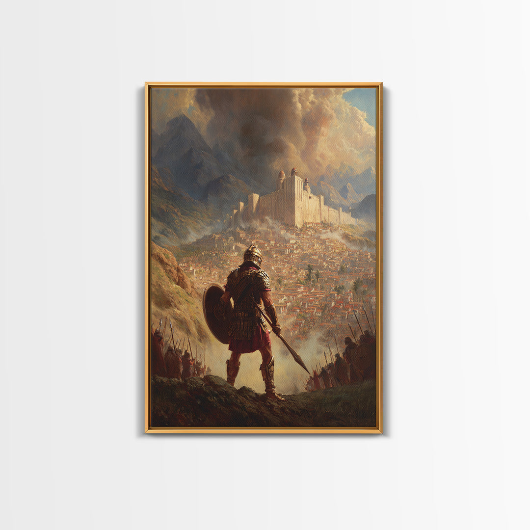 Epic Medieval Warrior Facing Grand Castle Oil Painting Canvas Print For Living Room Decor And Historical Art Lovers