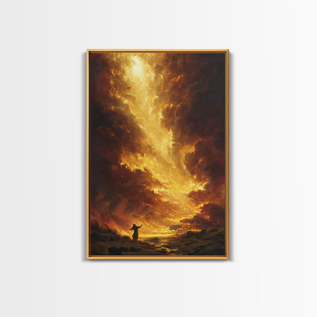 Dramatic Fiery Sunset Landscape Wall Art Canvas Print For Living Room Home Decor And Office Space