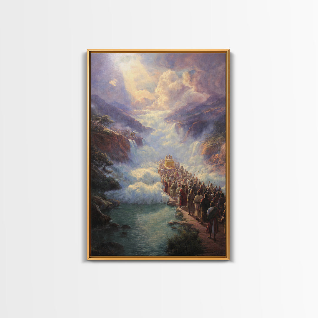 Dramatic Biblical Crossing River Scene Religious Wall Art Framed Canvas Print Spiritual Home Decor