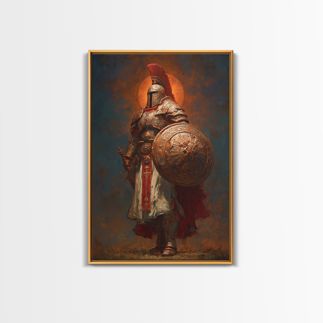 Powerful Ancient Roman Warrior Painting With Gold Armor And Red Plume Wall Art Historical Canvas Print Home Decor