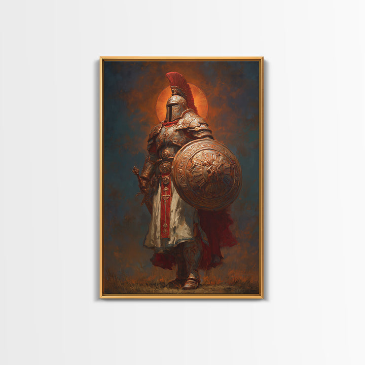 Powerful Ancient Roman Warrior Painting With Gold Armor And Red Plume Wall Art Historical Canvas Print Home Decor