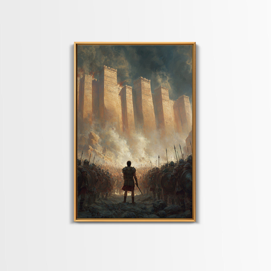 Massive Army Gathered Before Ancient Walls Historic Battle Wall Art Framed Canvas Print For Living Room Decor