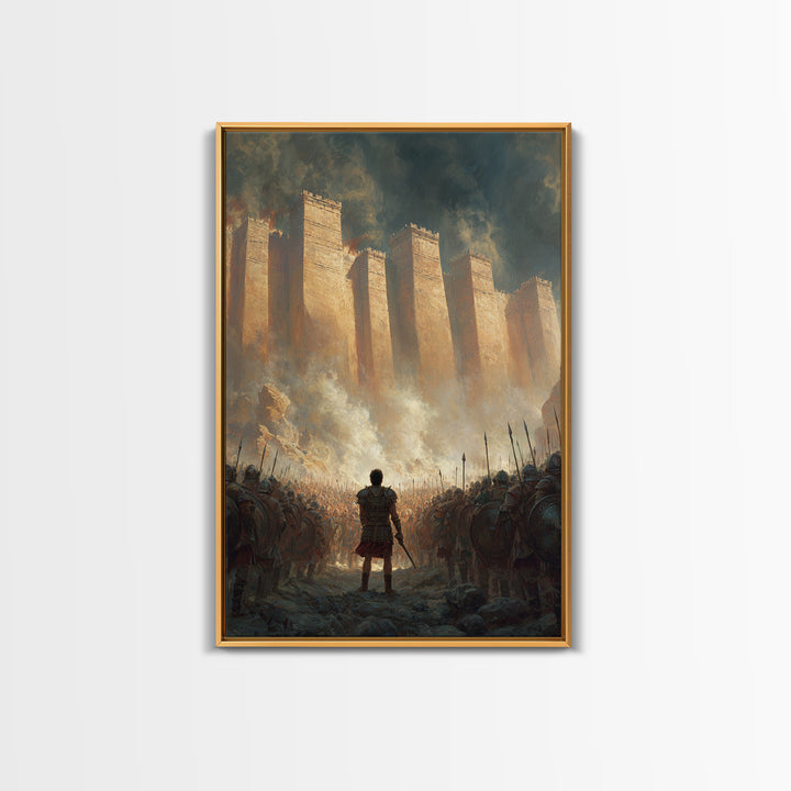 Massive Army Gathered Before Ancient Walls Historic Battle Wall Art Framed Canvas Print For Living Room Decor
