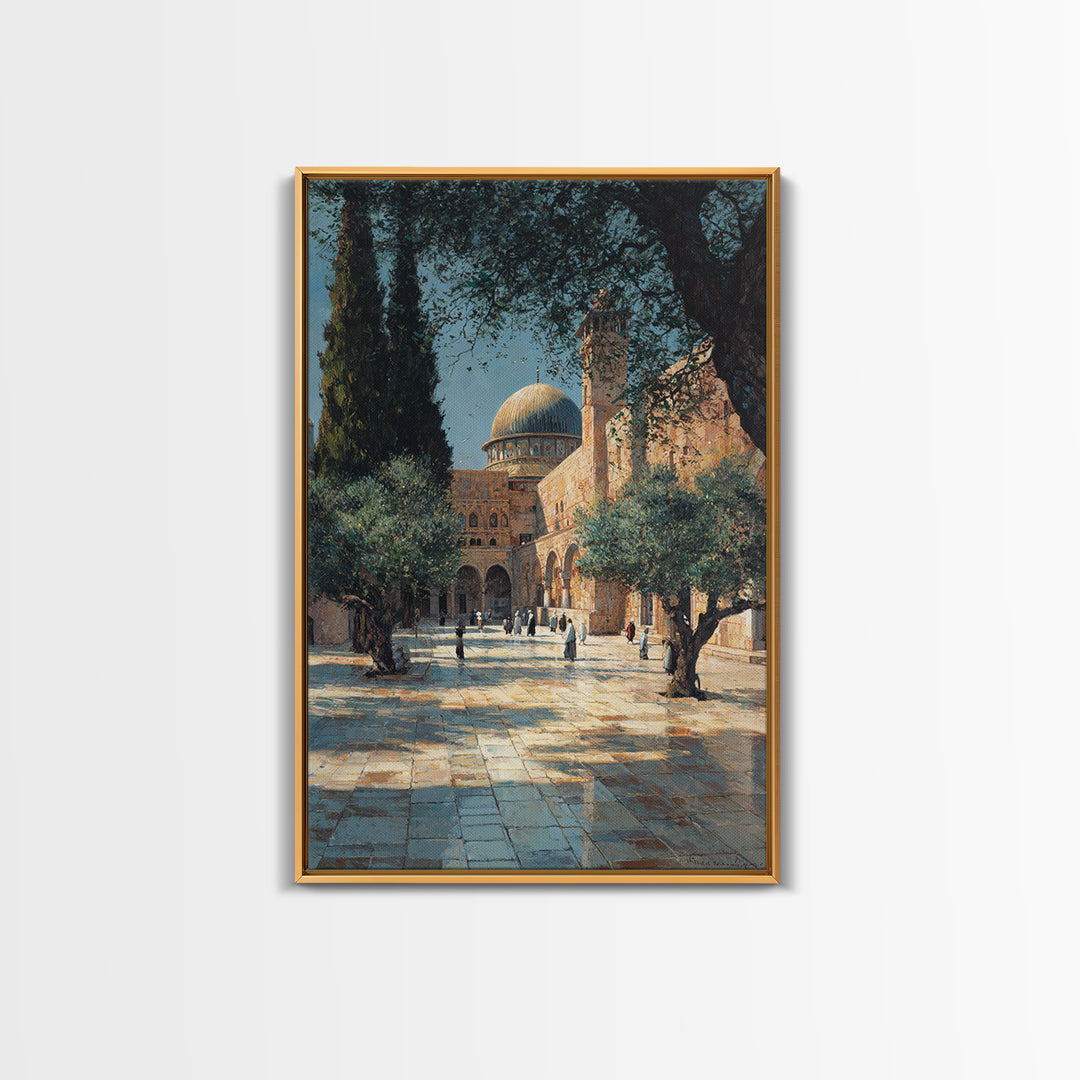Serene Historic Middle Eastern Courtyard With Dome And Olive Trees Wall Art Canvas Print For Home Decor