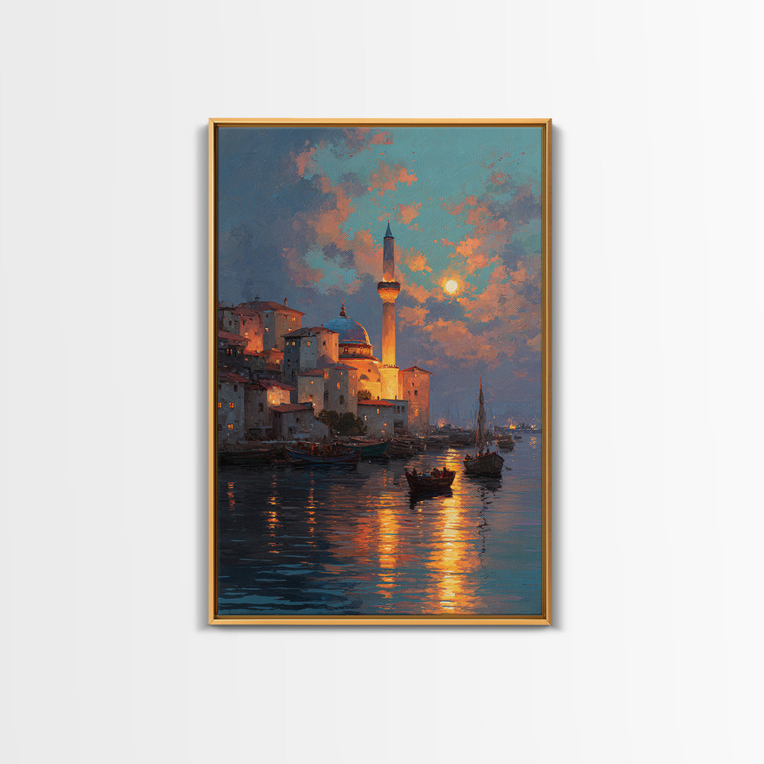 Golden Hour Coastal Landscape With Sword In Beach Sand Dramatic Sunset Painting Canvas Print For Unique Home Decor Wall Art