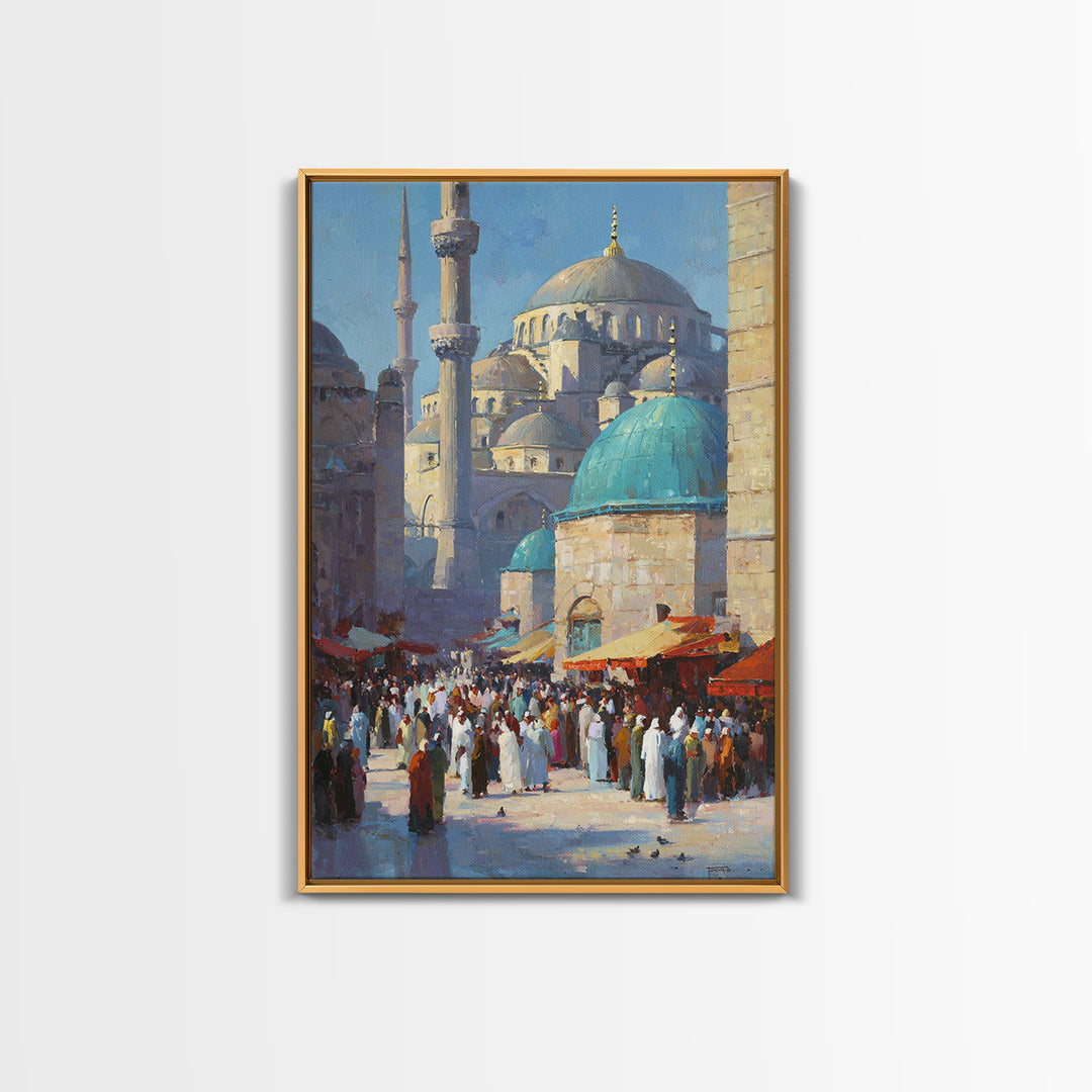 Islamic Architecture Mosque At Night Under Starry Sky With Reflective Marble Floor Wall Art Framed Canvas Print For Spiritual Decor