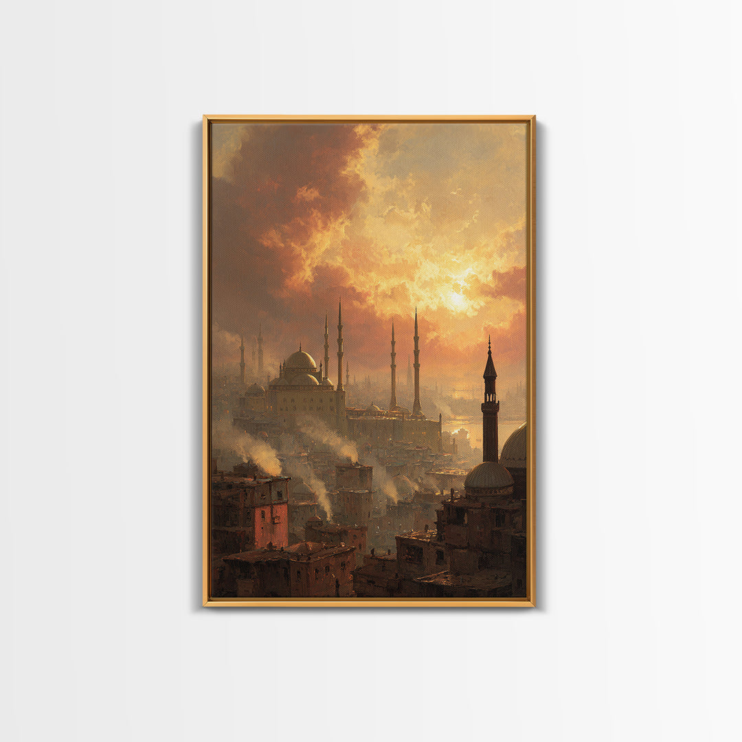 Sunset Over Ancient City Landscape Oil Painting Canvas Print Wall Art For Living Room Home Decor And Historical Art Lovers