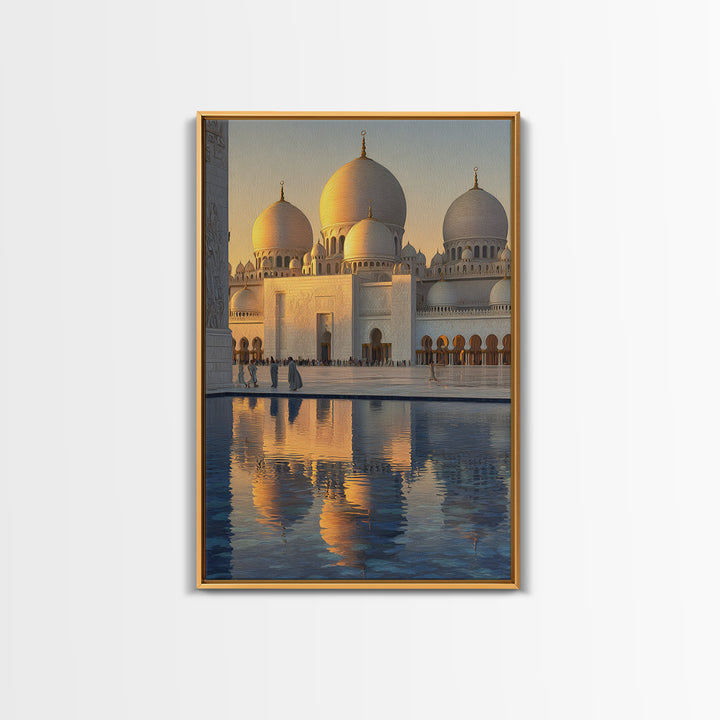 Sunlit Ornate Dome Mosque Architecture Wall Art Framed Canvas Print For Elegant Middle Eastern Home Decor Or Gift