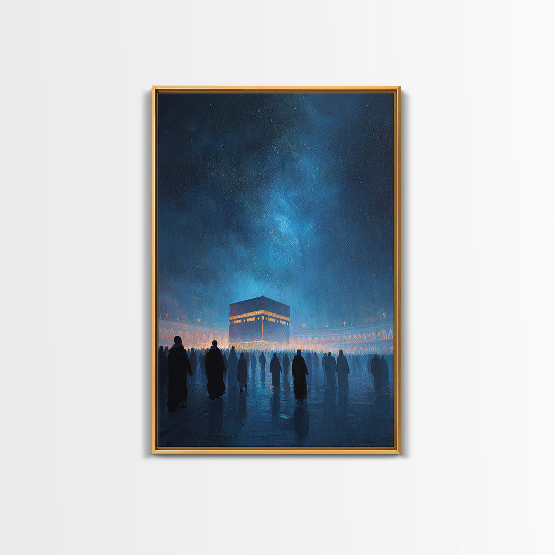 Nighttime Pilgrimage At The Kaaba Under A Starry Sky - Contemporary Art Print For Home Decor Wall Art