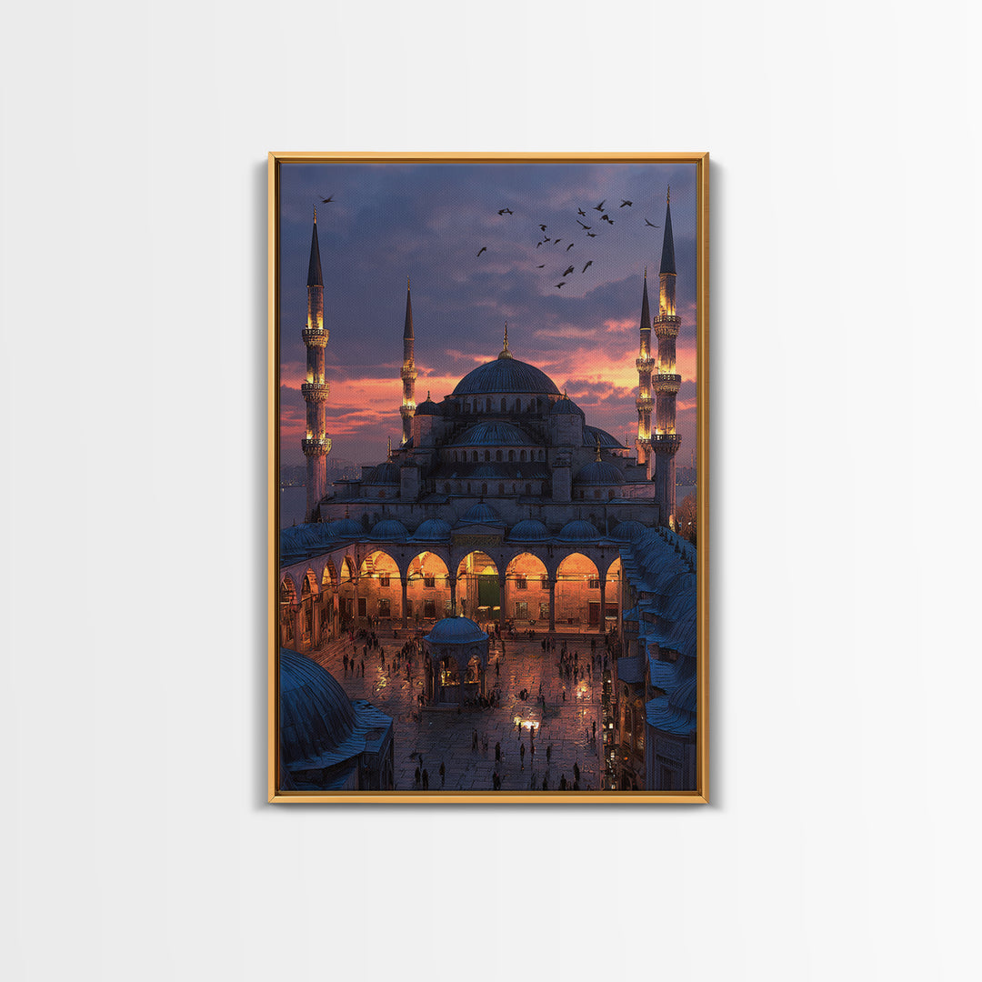 Islamic Geometric Pattern Intricate Gold On Navy Blue Traditional Framed Wall Art Print Islamic Home Decor