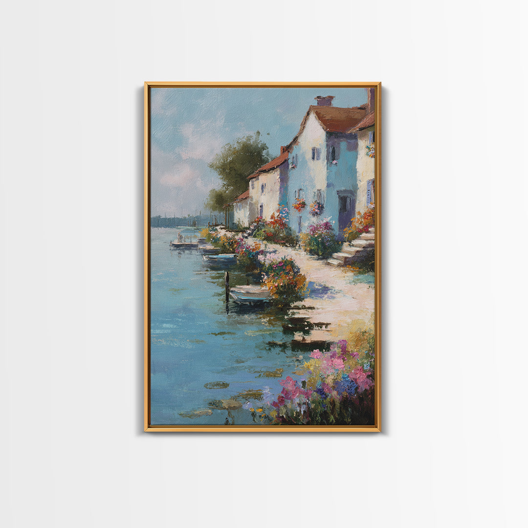 Coastal Blue Hammock Landscape Painting Wall Art Framed Canvas Print For Relaxing Home Decor Gift For Nature Lovers