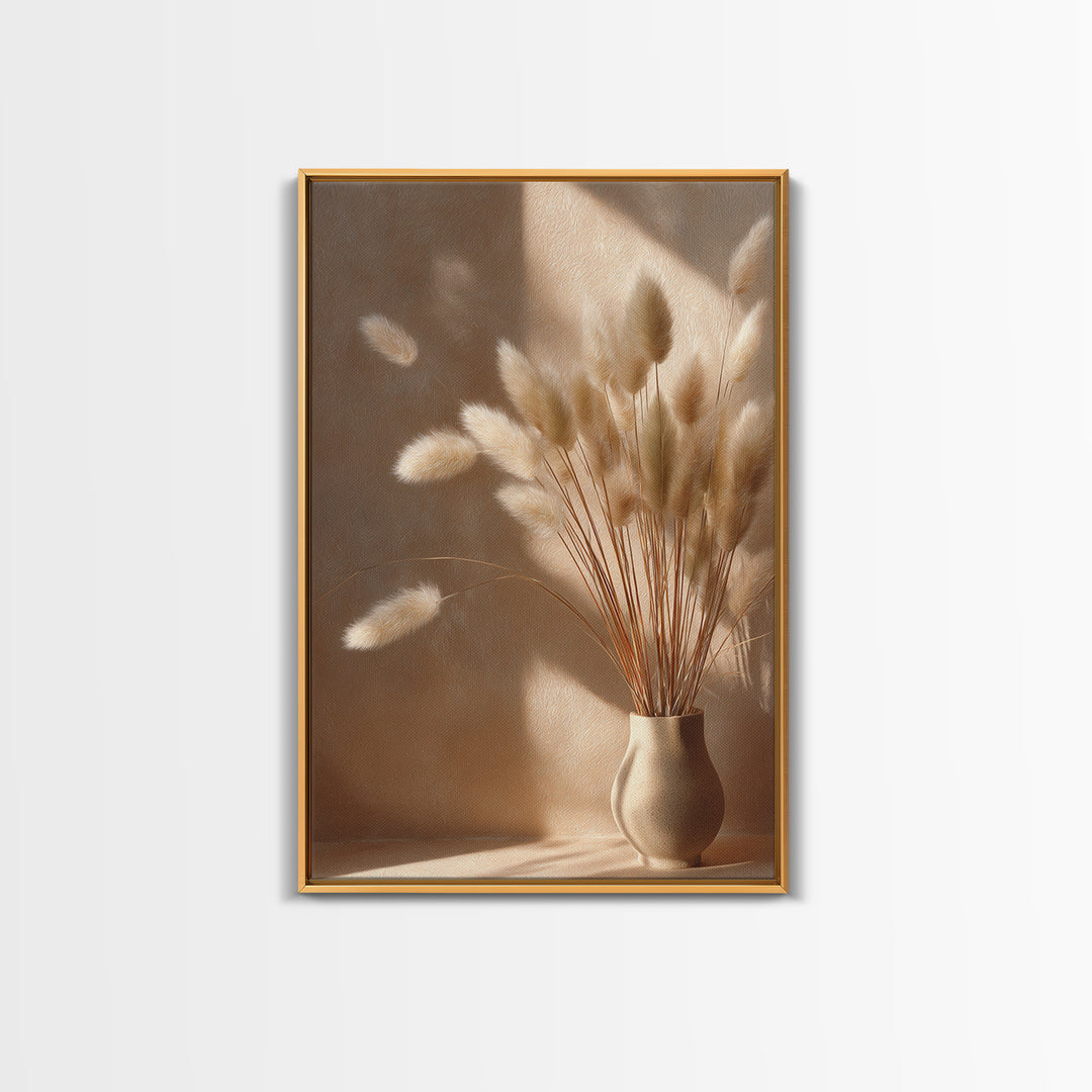 Minimal Pampas Grass In Ceramic Vase Wall Art, Neutral Wall Art, Wabi Sabi Decor, Beige Bedroom Canvas Print Gift For Her